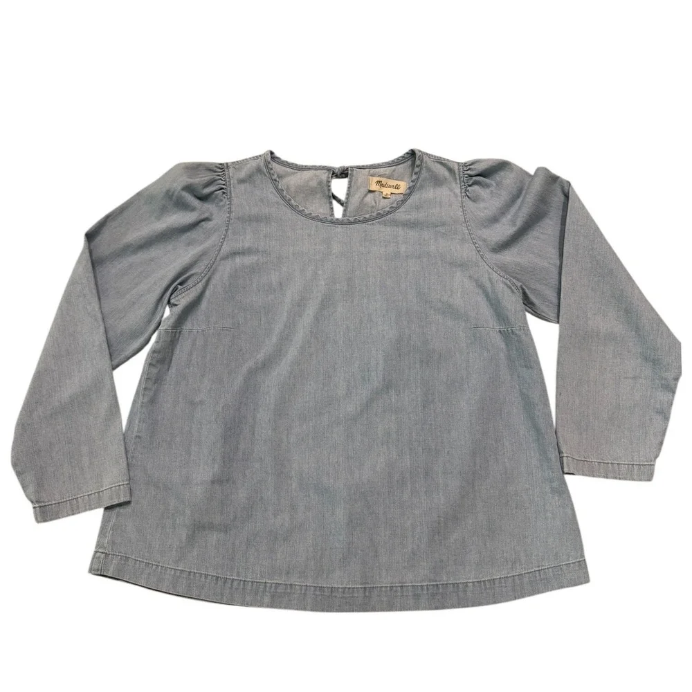 Madewell Chambray Puff Sleeve Tie Back Top Shirt Blouse Women's‎ Size Small